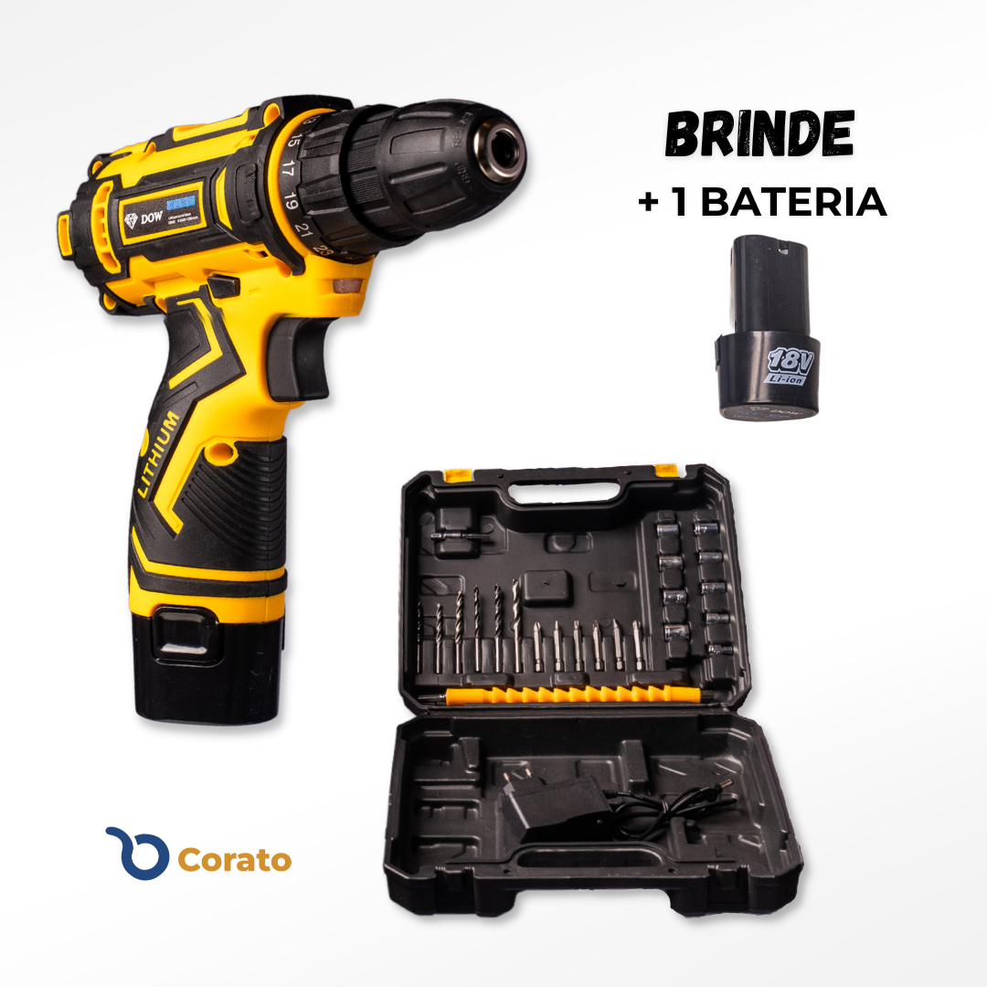 Parafusadeira Elétrica a Bateria + Kit de Acessórios